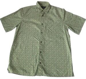 Consensus Sportswear Men's Button-Down Shirt M Green Geometric Short Sleeve